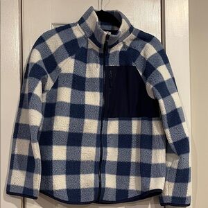 J. Crew Blue and White Checkered Sherpa Jacket